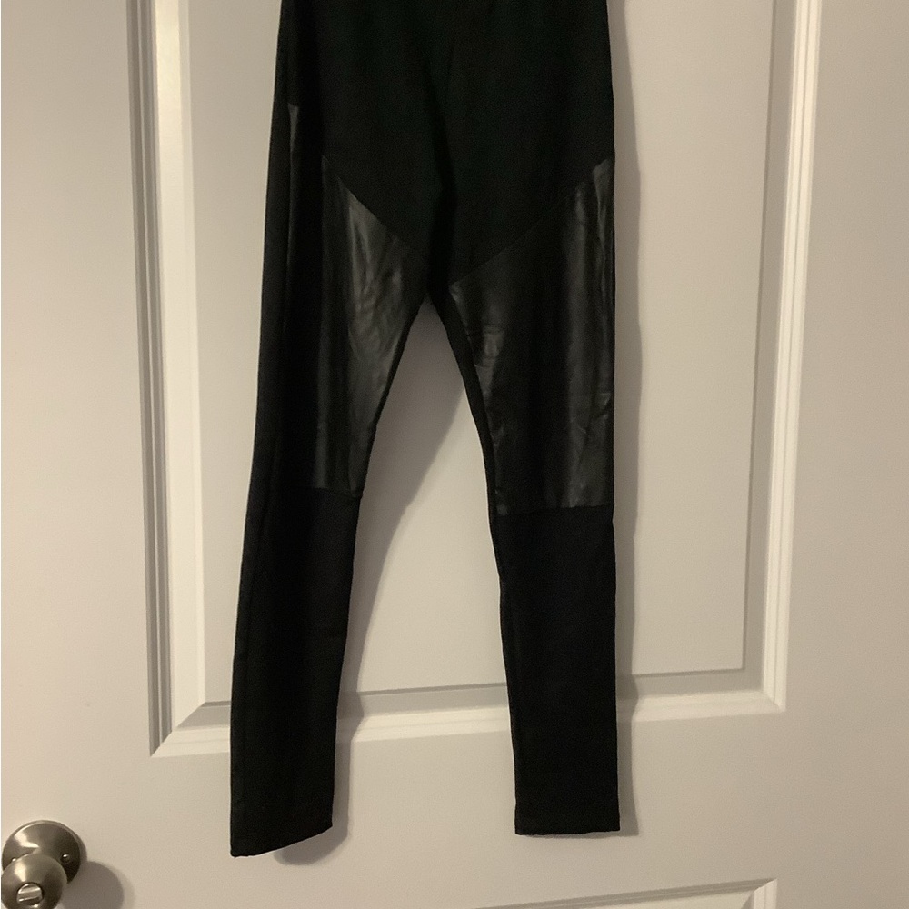 Black Faux Leather Panel Leggings